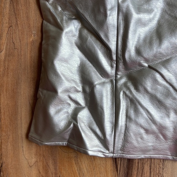 INC International Concept Metallic Silver Faux Leather Top - Picture 2 of 4